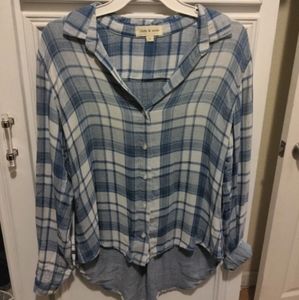 Cloth And Stone Anthropologie White And Blue Contrasting Pattern High Low S